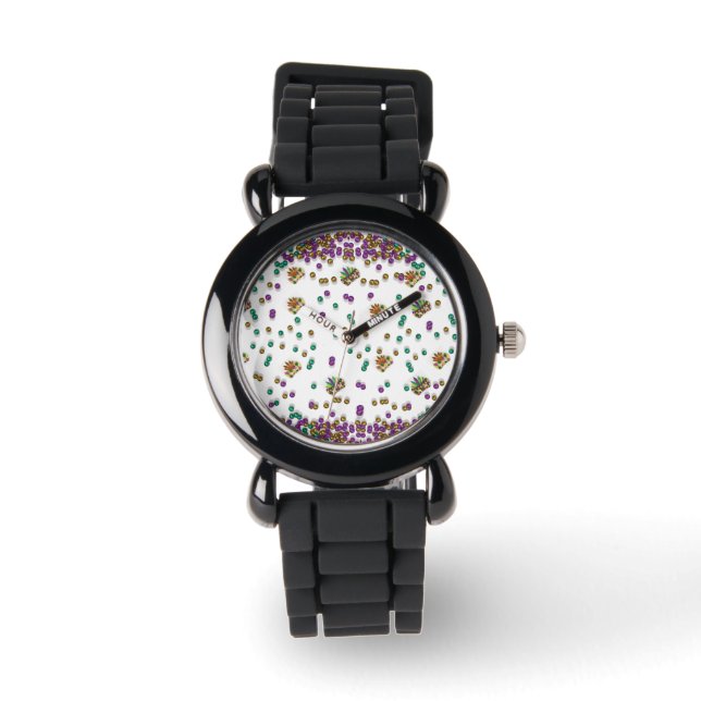 Modern Mardi Gras Pattern Horloge (Voorkant)