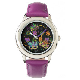 Modern Mardi Gras Pattern Horloge