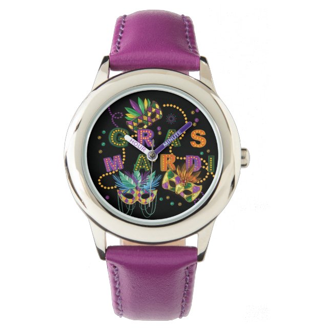 Modern Mardi Gras Pattern Horloge (Voorkant)