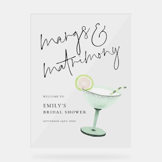 Modern Margs Huwelijkscocktail Vrijgezellenfeest Acryl Bord (Voorkant)