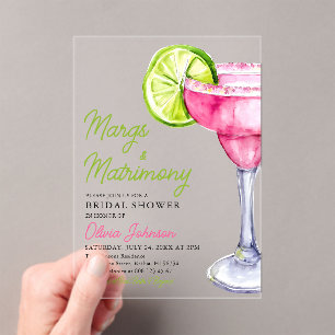 Modern Margs & Matrimony Cocktail Vrijgezellenfees Acryl Uitnodigingen