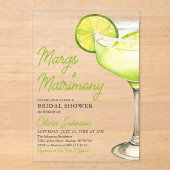Modern Margs & Matrimony Cocktail Vrijgezellenfees Acryl Uitnodigingen (Voorkant)