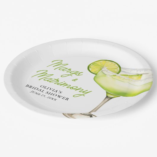 Modern Margs & Matrimony Cocktail Vrijgezellenfees Papieren Bordje (Gekanteld)