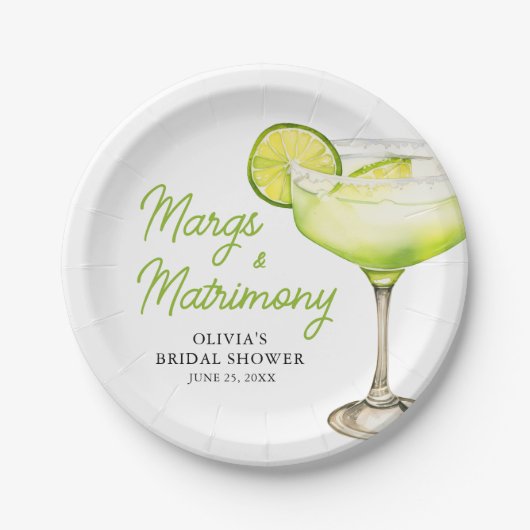Modern Margs & Matrimony Cocktail Vrijgezellenfees Papieren Bordje (Voorkant)