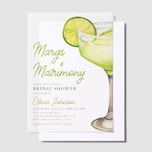 Modern Margs & Matrimony Cocktail Vrijgezellenfees Vellum Uitnodigingen (Offset)