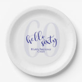 Modern marineblauw 60e verjaardagspapier Bord (Voorkant)