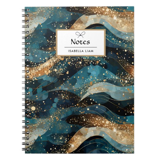 Modern marineblauw Abstract winterglitterpatroon Notitieboek (Voorkant)