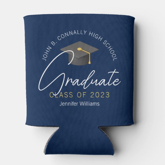 Modern marineblauw Afstuderen afstudeerfeest op ma Blikjeskoeler (Achterkant)