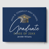 Modern marineblauw Afstuderen afstudeerfeest op ma Gastenboek (Achterkant)