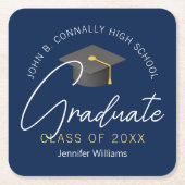 Modern marineblauw Afstuderen afstudeerfeest op ma Kartonnen Onderzetters (Voorkant)