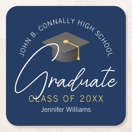 Modern marineblauw Afstuderen afstudeerfeest op ma Kartonnen Onderzetters (Voorkant)