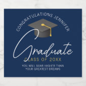 Modern marineblauw Afstuderen afstudeerfeest op ma Sparkling Wijnetiket (Enkel label)