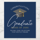 Modern marineblauw Afstuderen afstudeerfeest op ma Wijn Etiket (Enkel label)