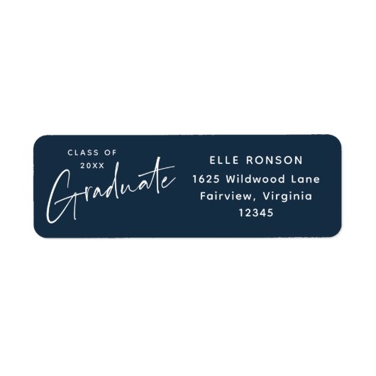 Modern marineblauw Afstuderen retouradres Etiket (Voorkant)