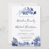 Modern marineblauw bloemengoud Lijst bruiloft Kaart (Voorkant)