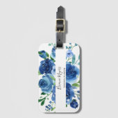 Modern marineblauw bloemenschrift bagagelabel (Voorkant (verticaal))