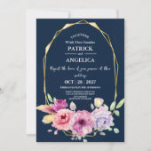 Modern marineblauw bordeaux goud blush roze bruilo kaart (Voorkant)