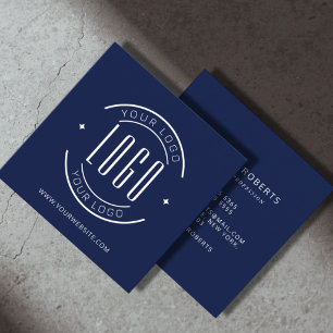 Modern marineblauw eenvoudig voeg uw logo toe vierkante visitekaartje