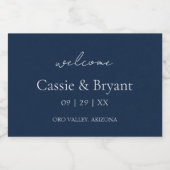 Modern marineblauw elegante bruiloft welkomstgesch sparkling wijnetiket (Enkel label)