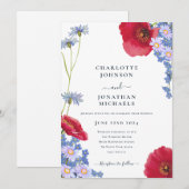 Modern marineblauw elegante wilde bloem bloemenbru kaart (Voorkant / Achterkant)