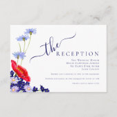 Modern marineblauw elegante zomer bloemenbruiloft informatiekaartje (Voorkant)