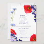 Modern marineblauw elegante zomer bloemenbruiloft kaart (Voorkant)