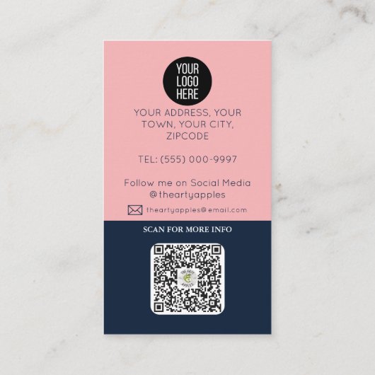 modern marineblauw Foto logo QR code professional Visitekaartje (Achterkant)