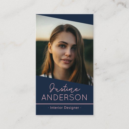 modern marineblauw Foto logo QR code professional Visitekaartje (Voorkant)