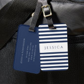 Modern marineblauw gestreept patroon bagagelabel