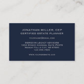 Modern marineblauw getuigenis visitekaartje (Achterkant)