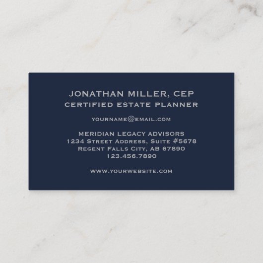 Modern marineblauw getuigenis visitekaartje (Achterkant)