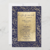 Modern marineblauw goud bloemenchic Verloving Kaart (Voorkant)