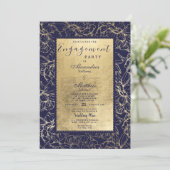 Modern marineblauw goud bloemenchic Verloving Kaart (Staand voorkant)