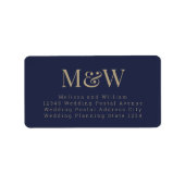 Modern marineblauw goud elegant monogram adres etiket (Voorkant)
