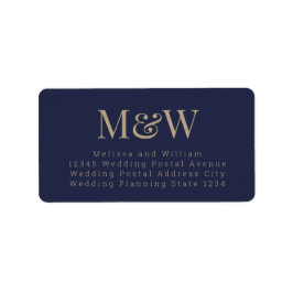 Modern marineblauw goud elegant monogram adres etiket
