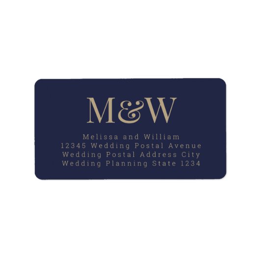 Modern marineblauw goud elegant monogram adres etiket (Voorkant)