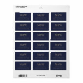 Modern marineblauw goud elegant monogram adres etiket (Full Sheet)