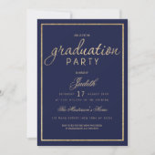 Modern marineblauw goud elegante Graduation Party Kaart (Voorkant)