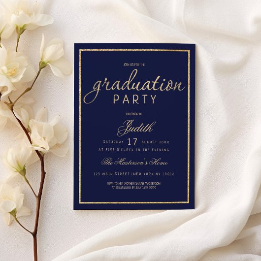 Modern marineblauw goud elegante Graduation Party Kaart
