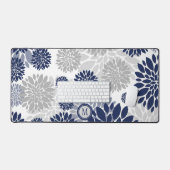 Modern marineblauw grijs bloempatroon bureaumat (Keyboard & Muis)