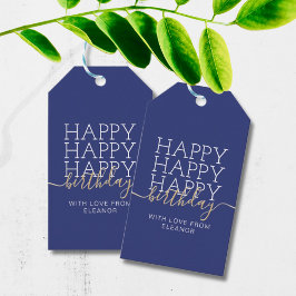 Modern marineblauw Happy Birthday Cadeau Labels Cadeaulabel