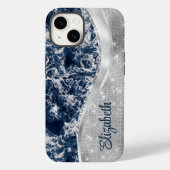 Modern marineblauw marmer zilveren glitter monogra Case-Mate iPhone case (Achterkant)
