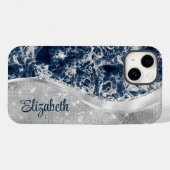 Modern marineblauw marmer zilveren glitter monogra Case-Mate iPhone case (Achterkant (horizontaal))