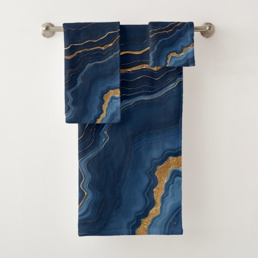 Modern marineblauw marmeren Collectie Bad Handdoek (Insitu)