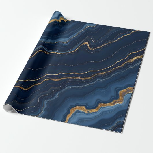 Modern marineblauw marmeren Collectie Cadeaupapier (Uitgerold)