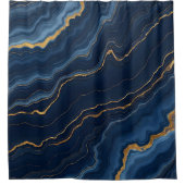 Modern marineblauw marmeren Collectie Douchegordijn (Voorkant)