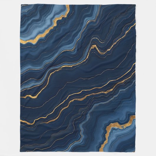 Modern marineblauw marmeren Collectie Fleece Deken (Voorkant)