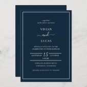 Modern marineblauw minimale bruiloft kaart (Voorkant / Achterkant)