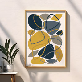 Modern marineblauw mosterd Abstract patroon Poster