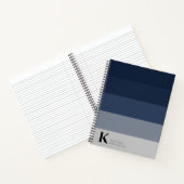 Modern marineblauw ombre grijs klassiek monogram notitieboek (Binnen)